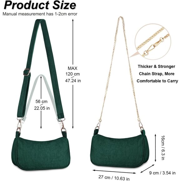 Women's Green Tote Handbag Clutch Purse Crescent Underarm Bag Cross Body Bags - Picture 7 of 7